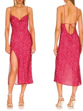 RESA Red Floral Backless Slip Dress with Spaghetti Straps